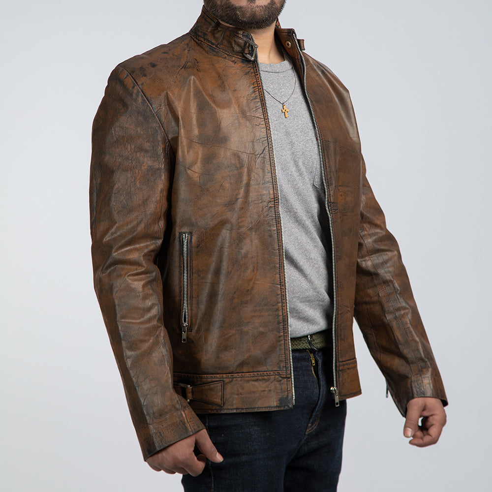 Desert Ranger Brown Leather Jacket Side Pose
