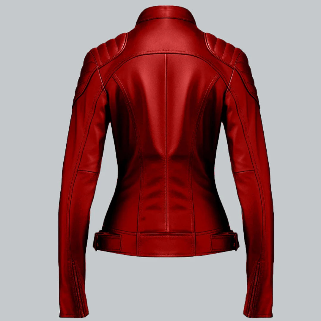 Red Biker Jacket For Women Back