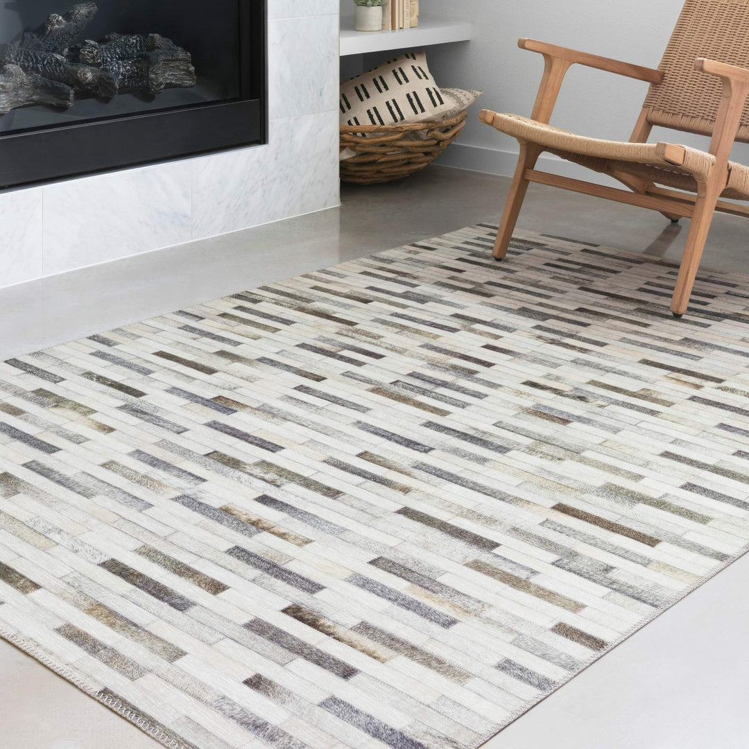 Broken Stripes Design Handmade Patchwork Cowhide Rug