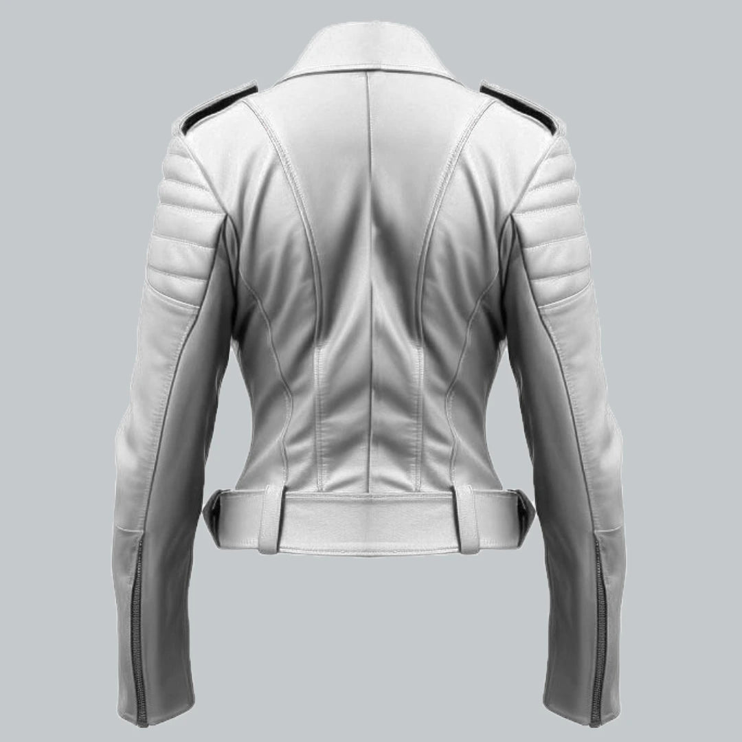 Stylish-White-Leather-Jacket-For-Women-Back