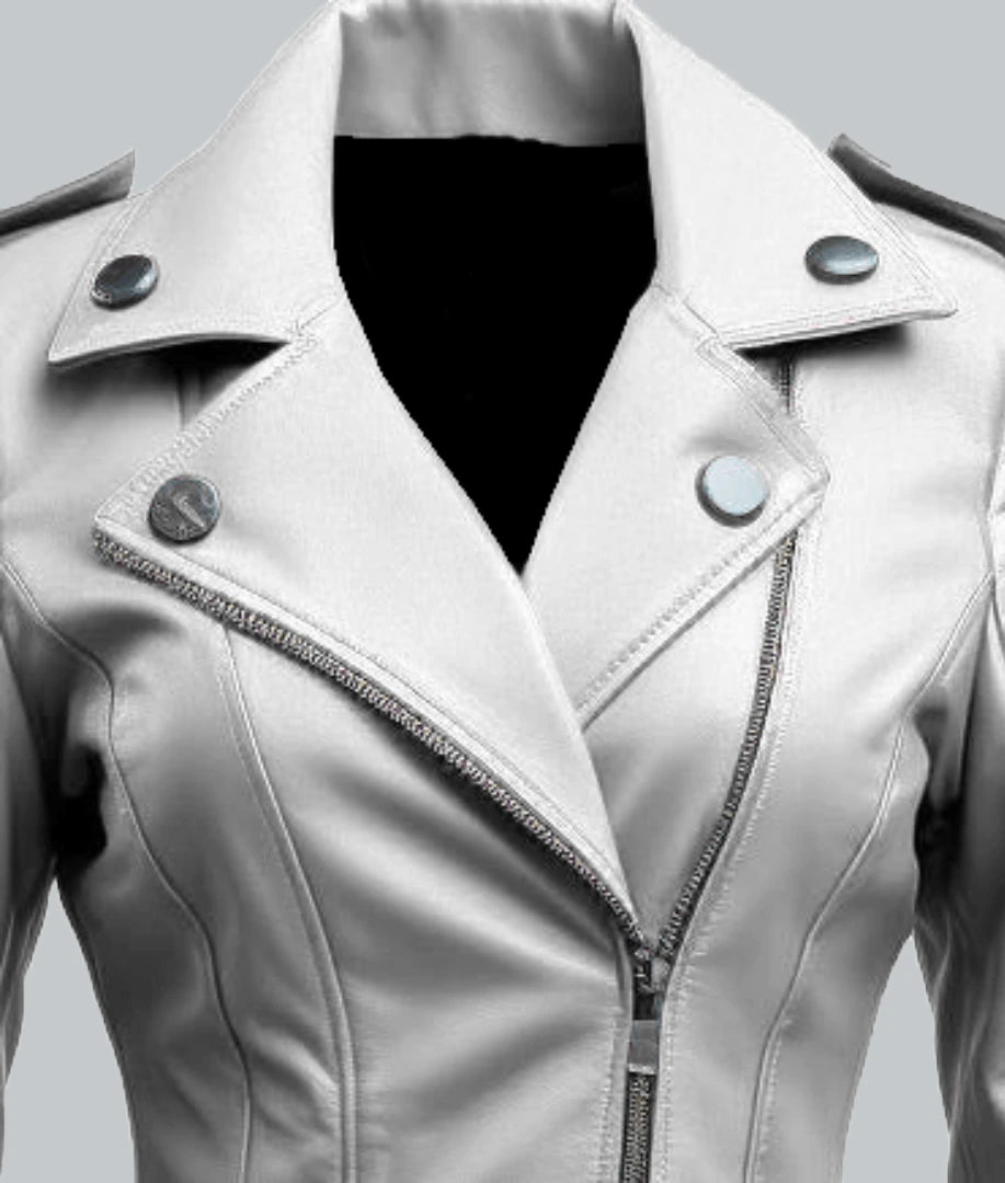 Stylish-White-Leather-Jacket-For-Women-Close