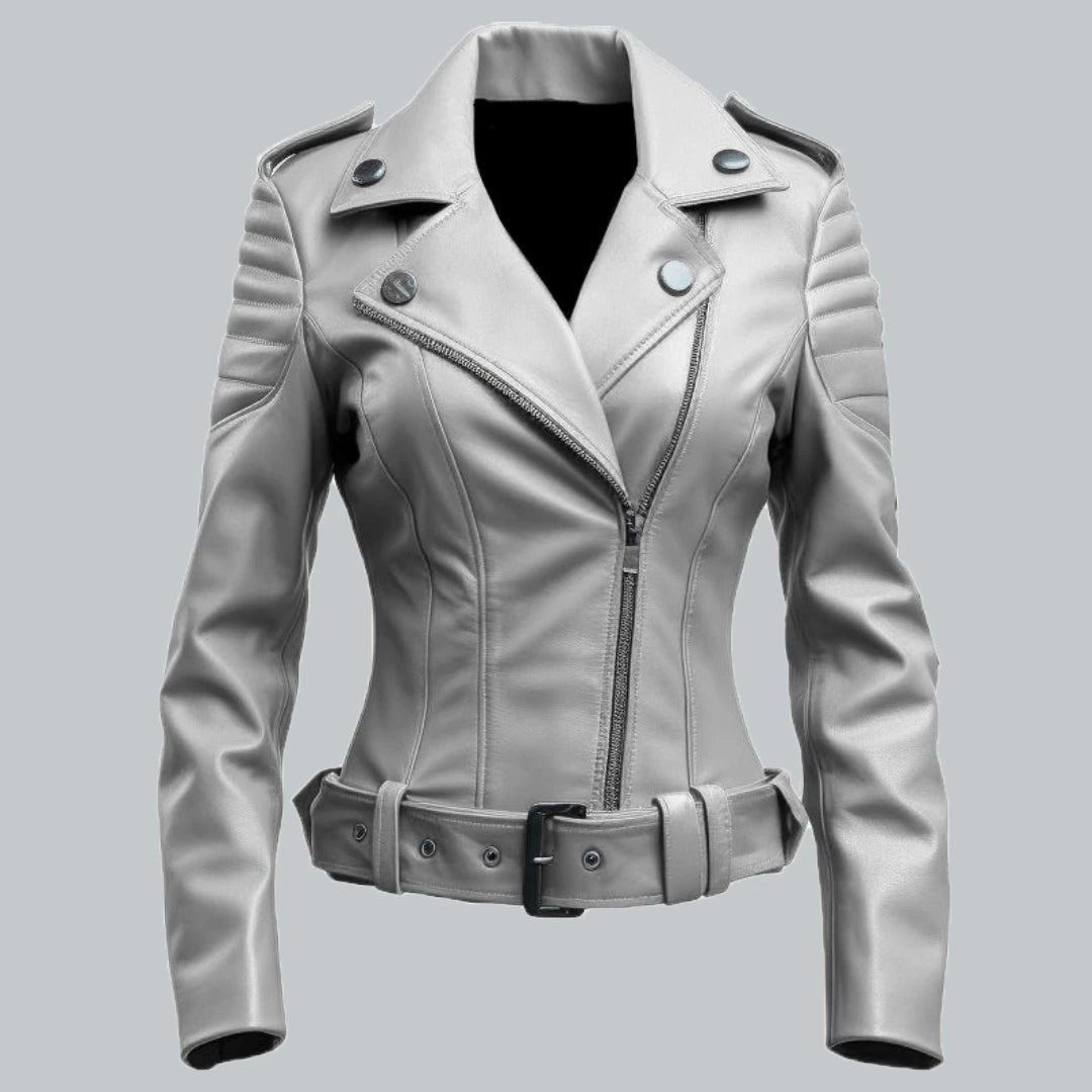 Stylish-White-Leather-Jacket-For-Women-Front