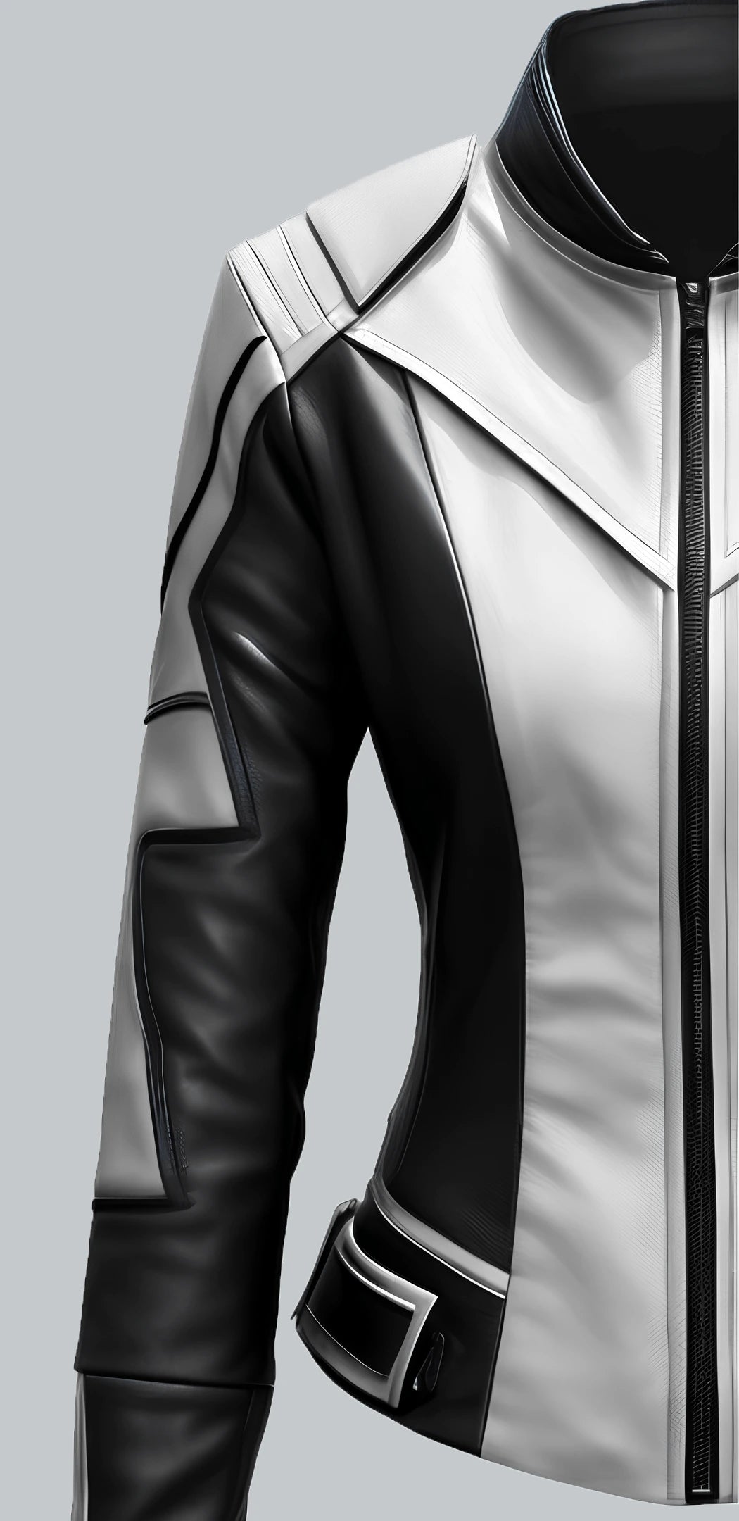 White And Black Faux Biker Leather Jacket Side