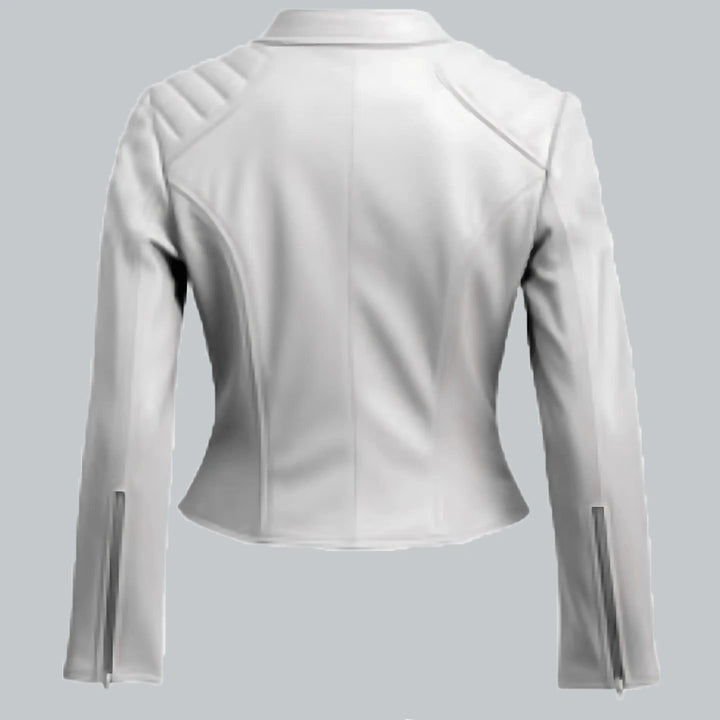 White Faux Leather Biker Jacket For Women Back