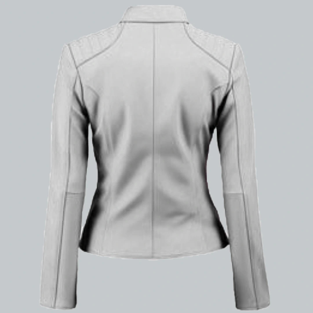 Women White Sheepskin Leather Jacket Back