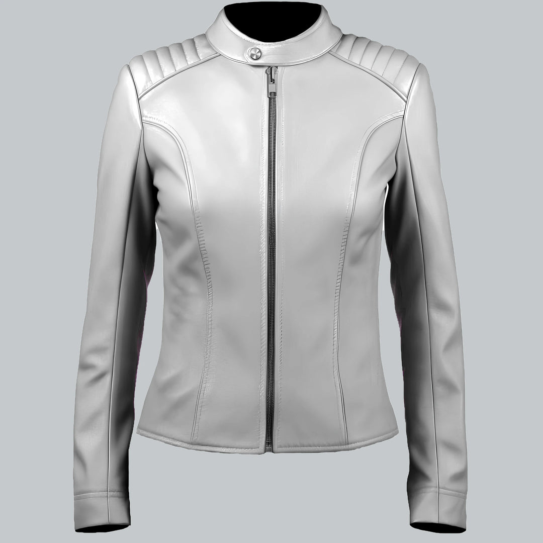 Women White Sheepskin Leather Jacket Front