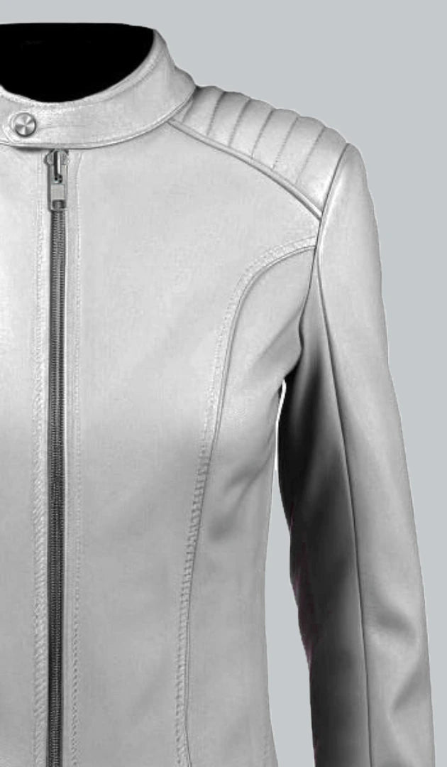 Women White Sheepskin Leather Jacket Side