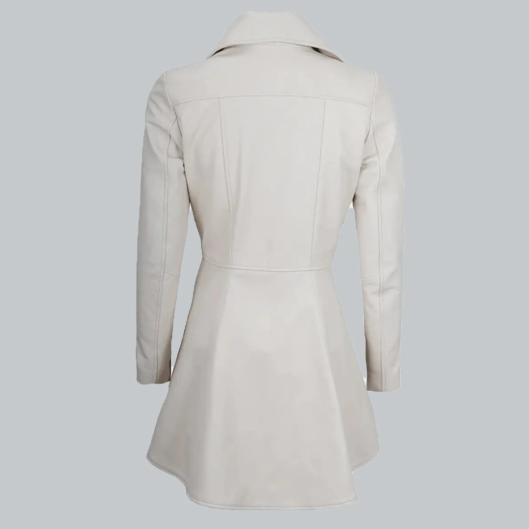 Womens White Leather Peplum Jacket Back