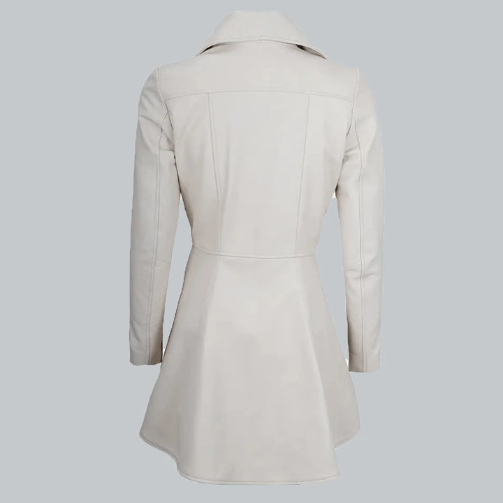 Womens White Leather Peplum Jacket Back