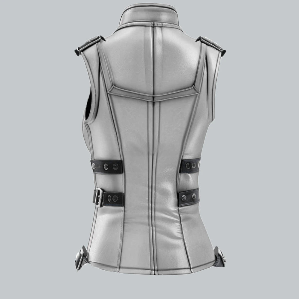 Womens White Leather Vest Back