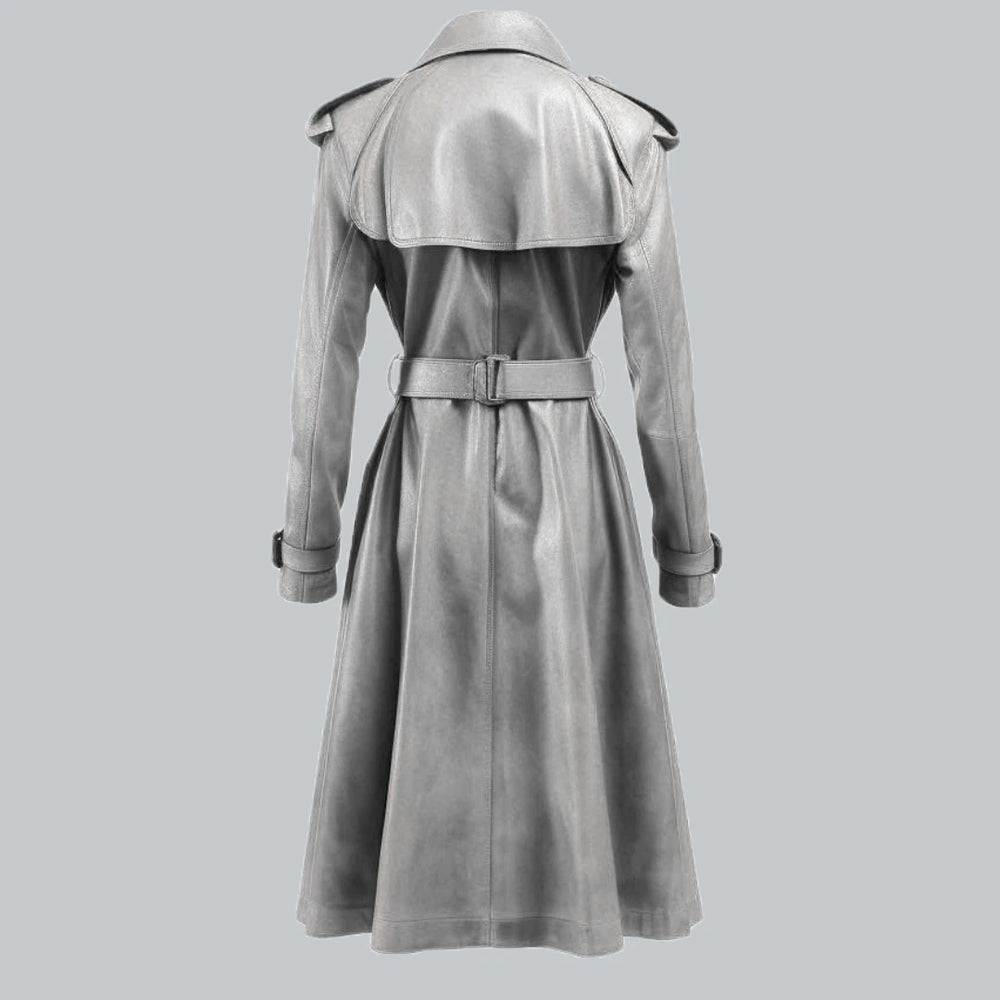 Womens White Vintage Leather Coat Back