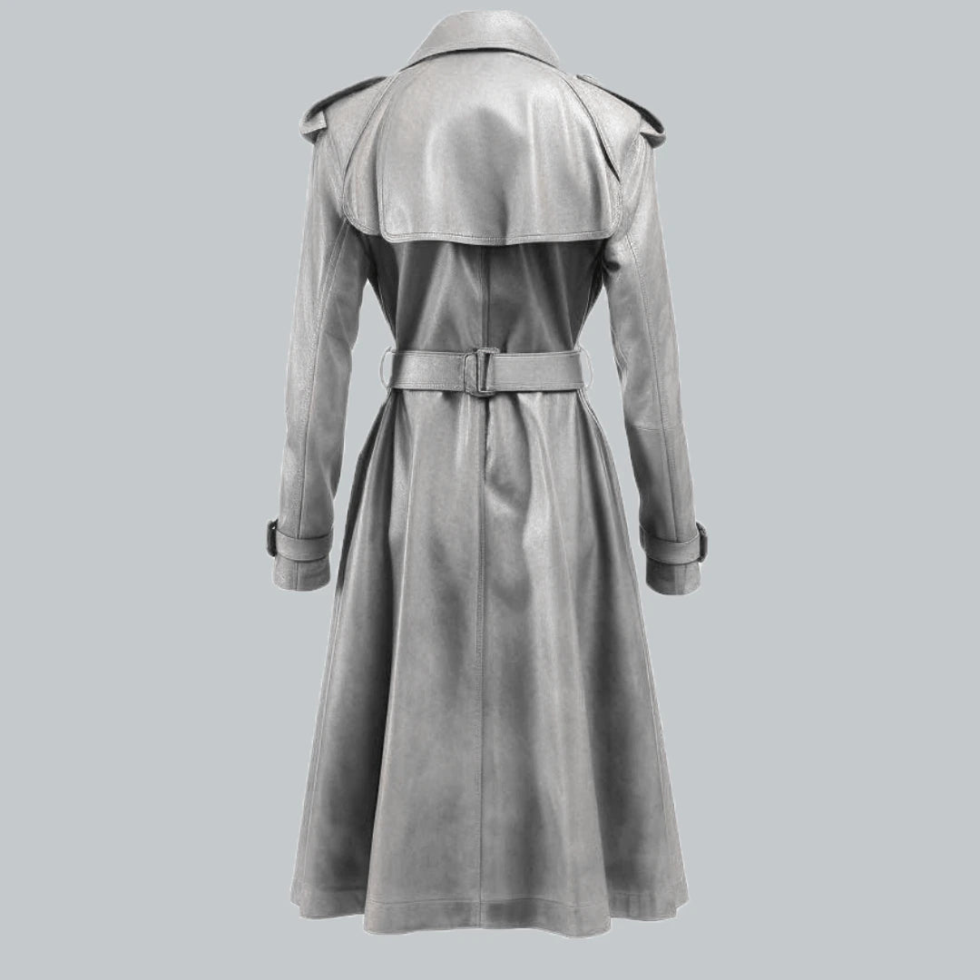 Womens White Vintage Leather Coat Back