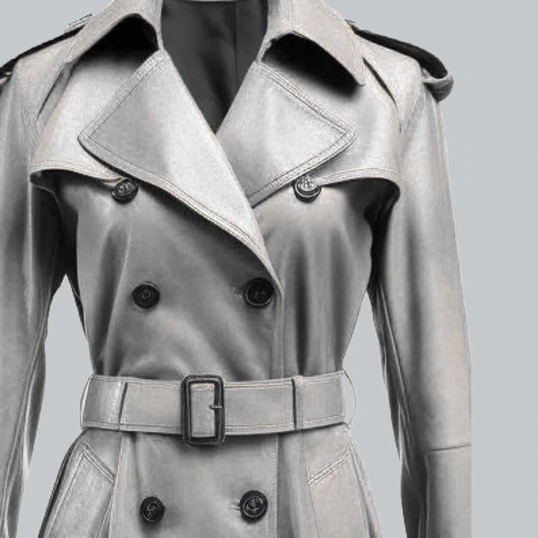 Womens White Vintage Leather Coat Close