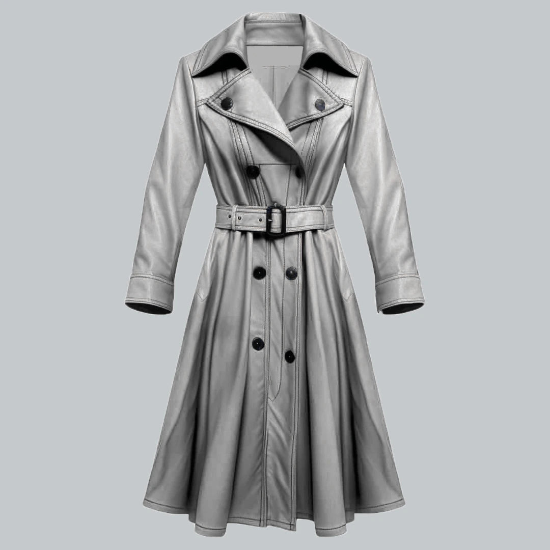 Womens White Vintage Leather Coat Front