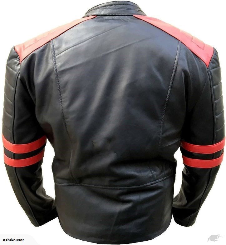Classic Vintage Motorcycle Red Strip Black Leather Jacket