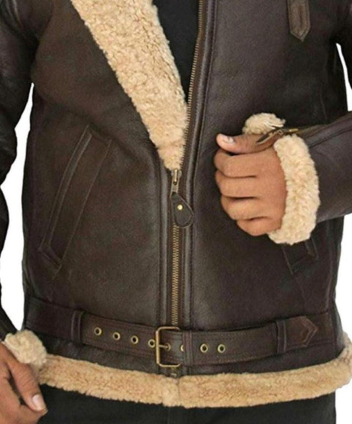 B3 Ginger Sheepskin Fur Brown Leather Jacket