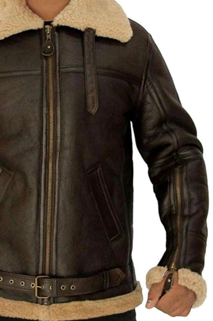 B3 Ginger Sheepskin Fur Brown Leather Jacket