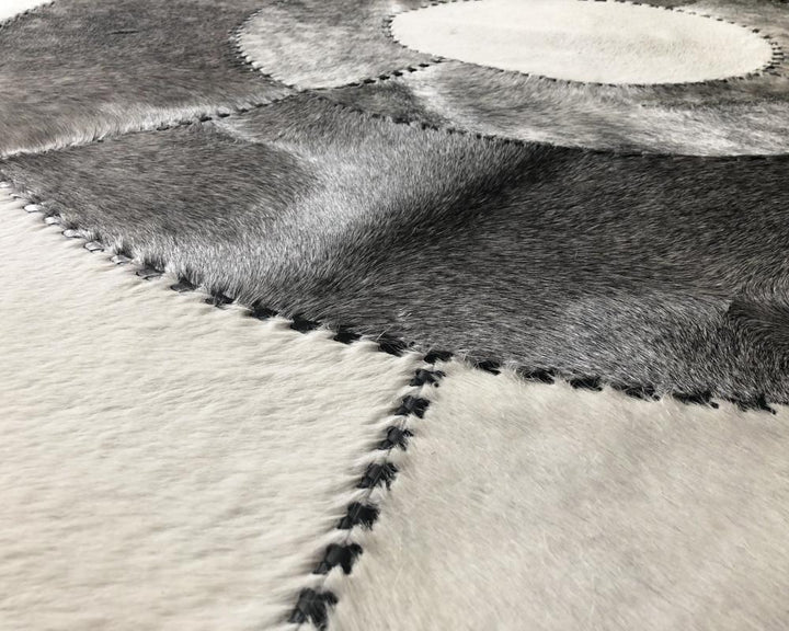 Grey Cowhide Patchwork Round Rug