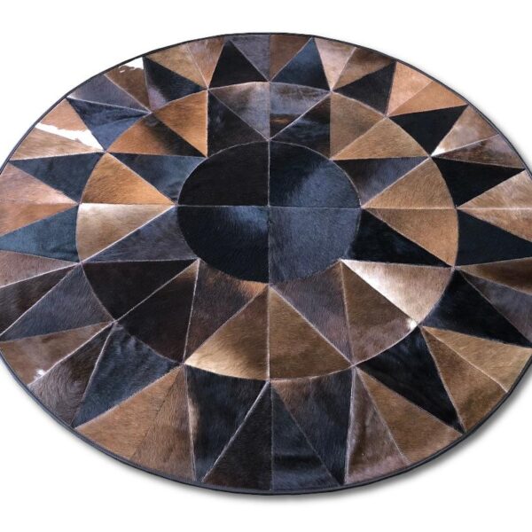 Brown & Black Cowhide Patchwork Round Rug