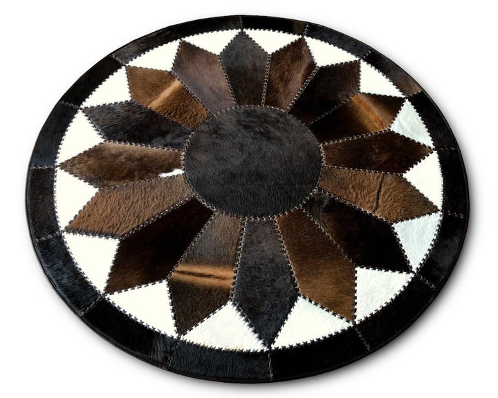 Brown Cowhide Patchwork Round Rug