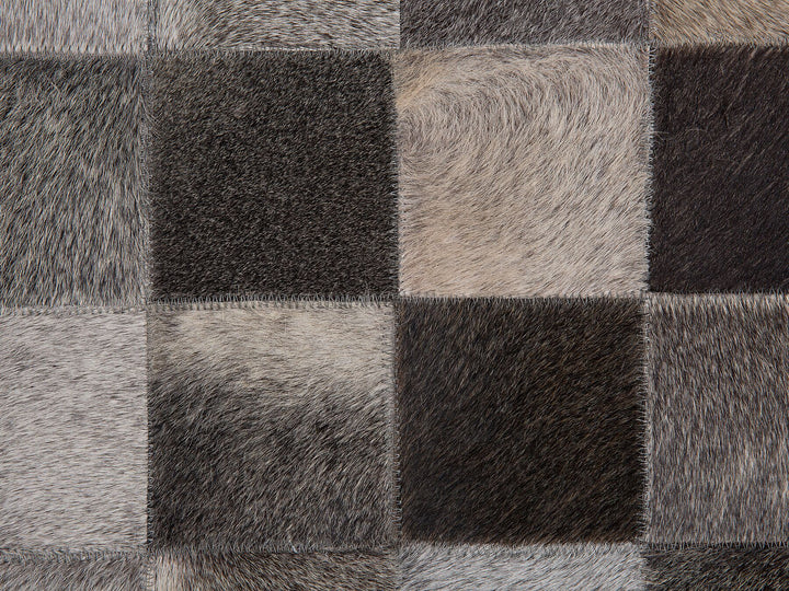 Grey Squares Cowhide Patchwork Round Rug