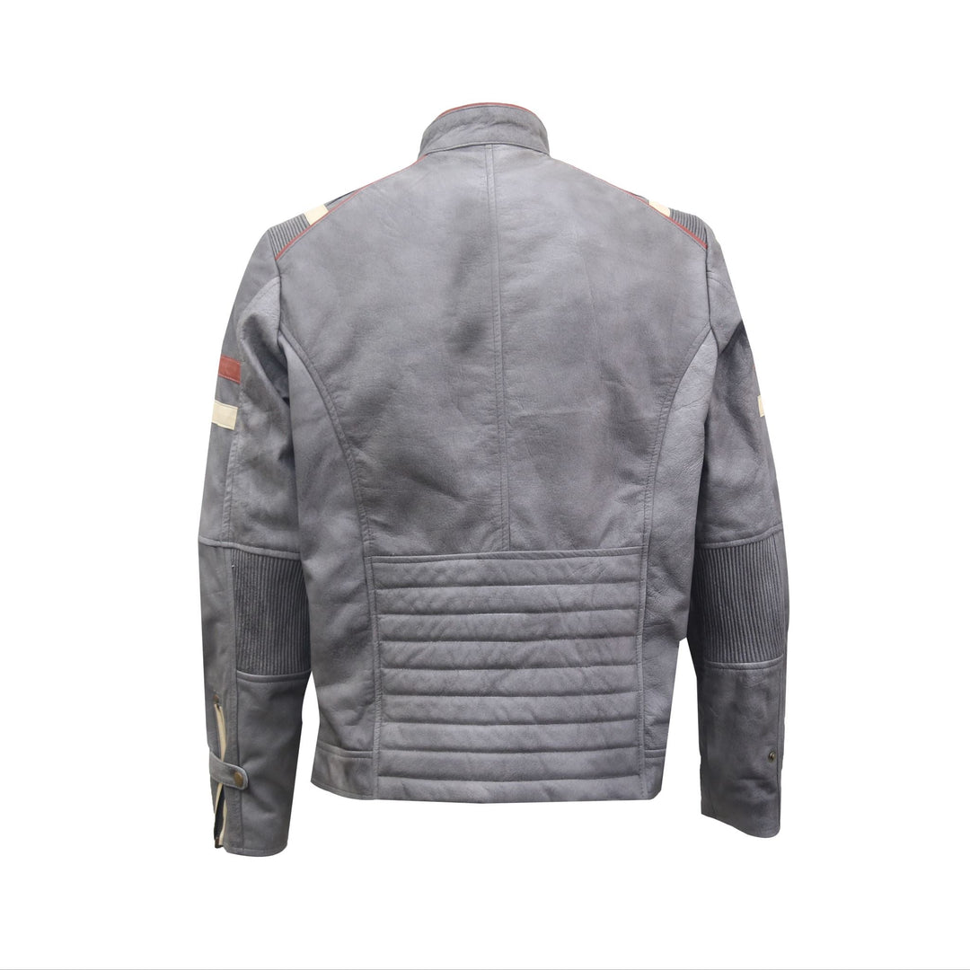 Grey Retro Motorcycle Leather Jacket