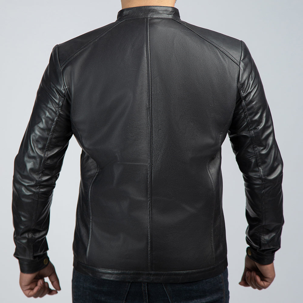 Adam Black Leather Jacket Back