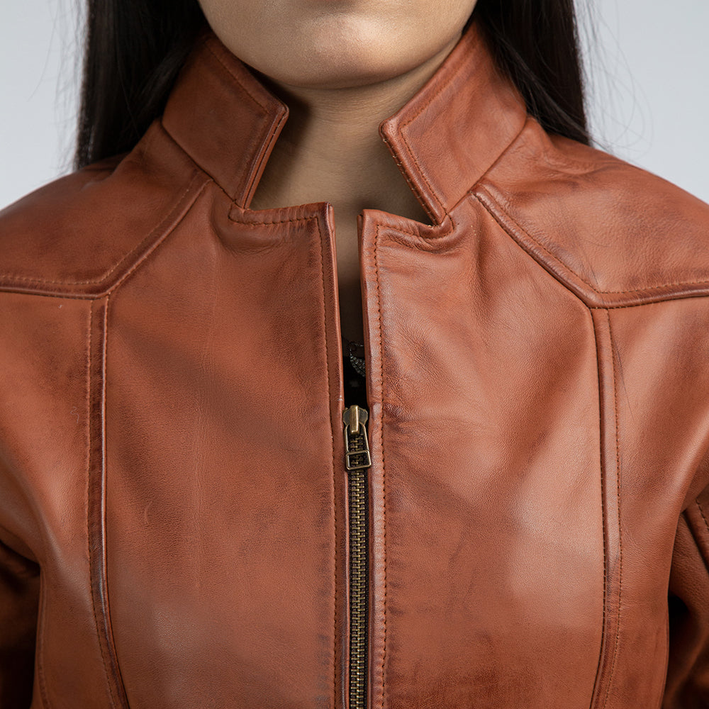 Alison Brown Leather Jacket Close