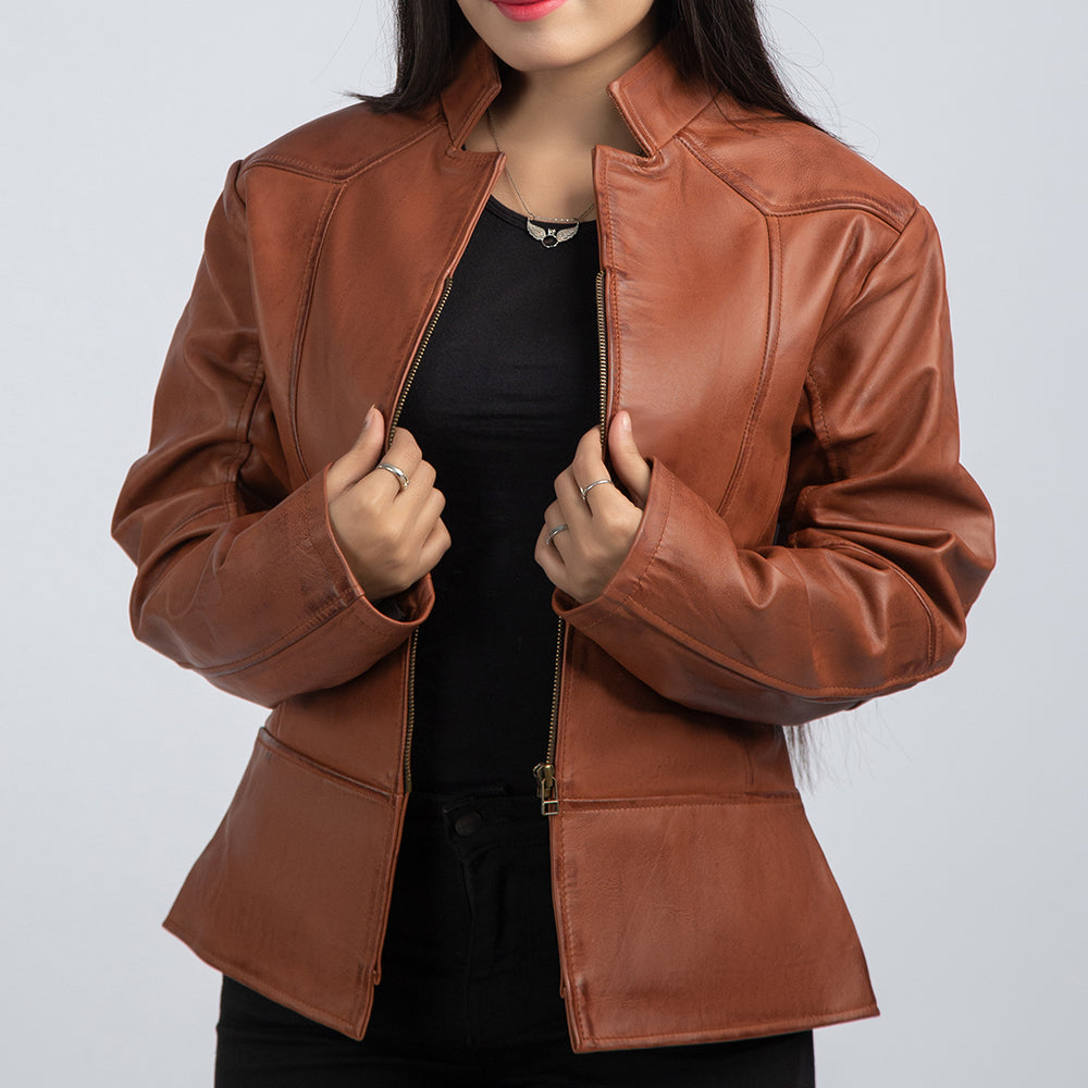 Alison Brown Leather Jacket Open