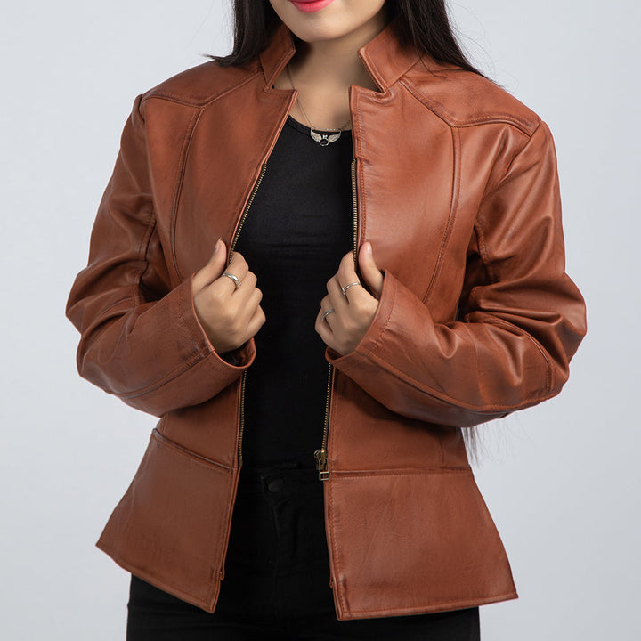 Alison Brown Leather Jacket Open