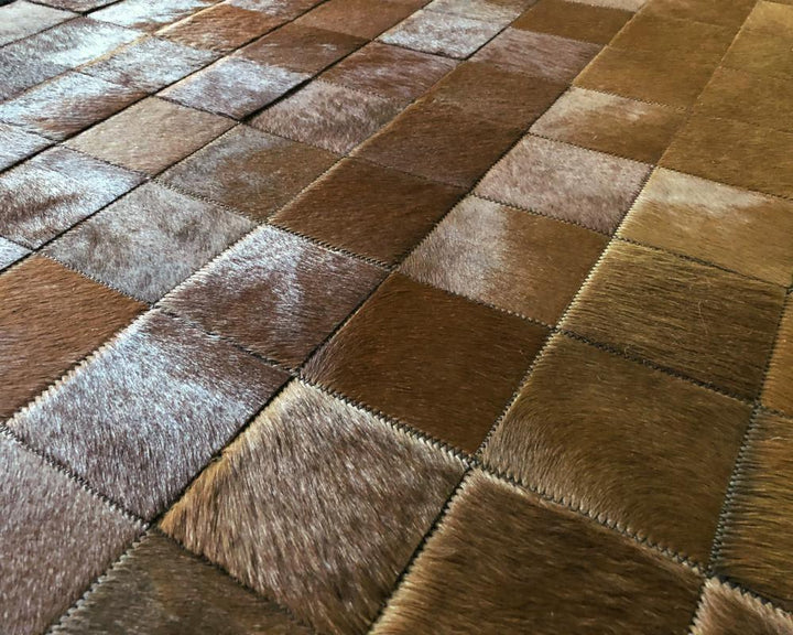 Black & Brown Square Blocks Handmade Patchwork Cowhide Rug