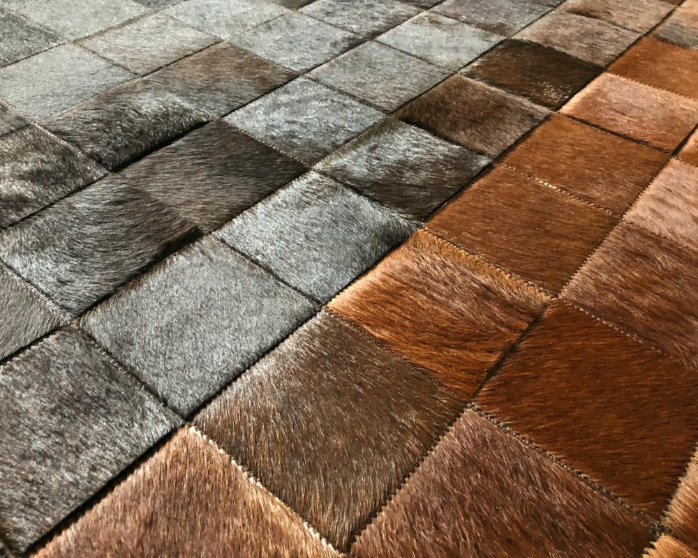 Black & Brown Square Blocks Handmade Patchwork Cowhide Rug