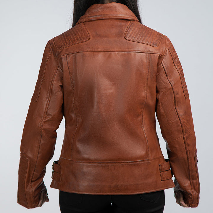Brenda Brown Leather Biker Jacket Back