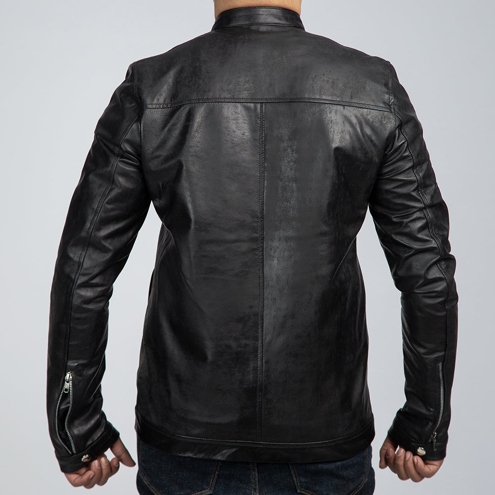 Casual Black Mens Leather Jacket Back