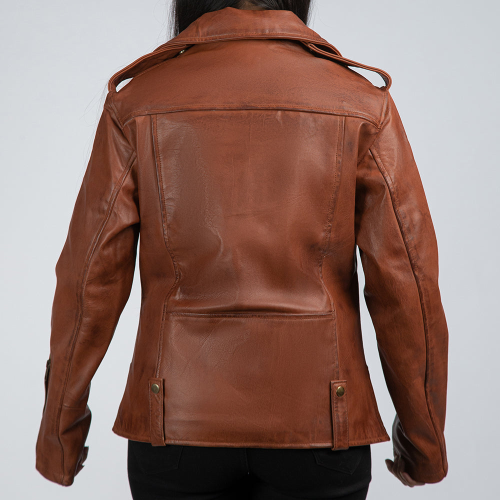 Casual Brown Womens Leather Jacket Back