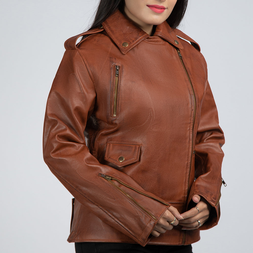 Casual Brown Womens Leather Jacket Side