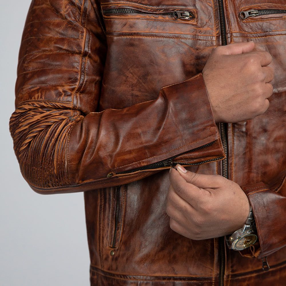 Cowboy Brown Vintage Leather Jacket Cuff