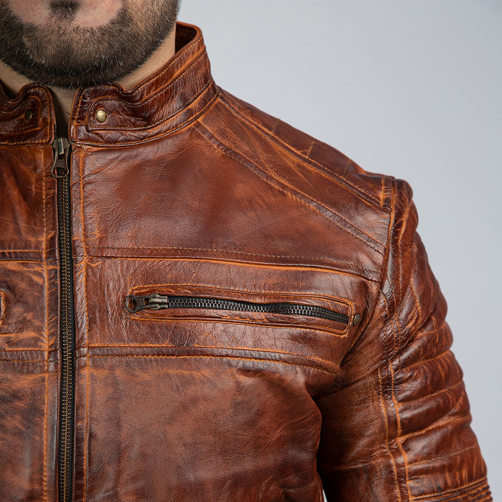 Cowboy Brown Vintage Leather Jacket Shoulder