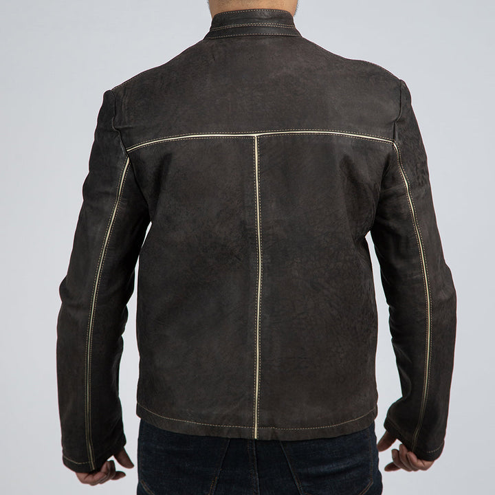 Dark Brown Suede Biker Jacket Back