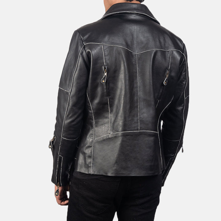 Distressed Black Leather Biker Jacket