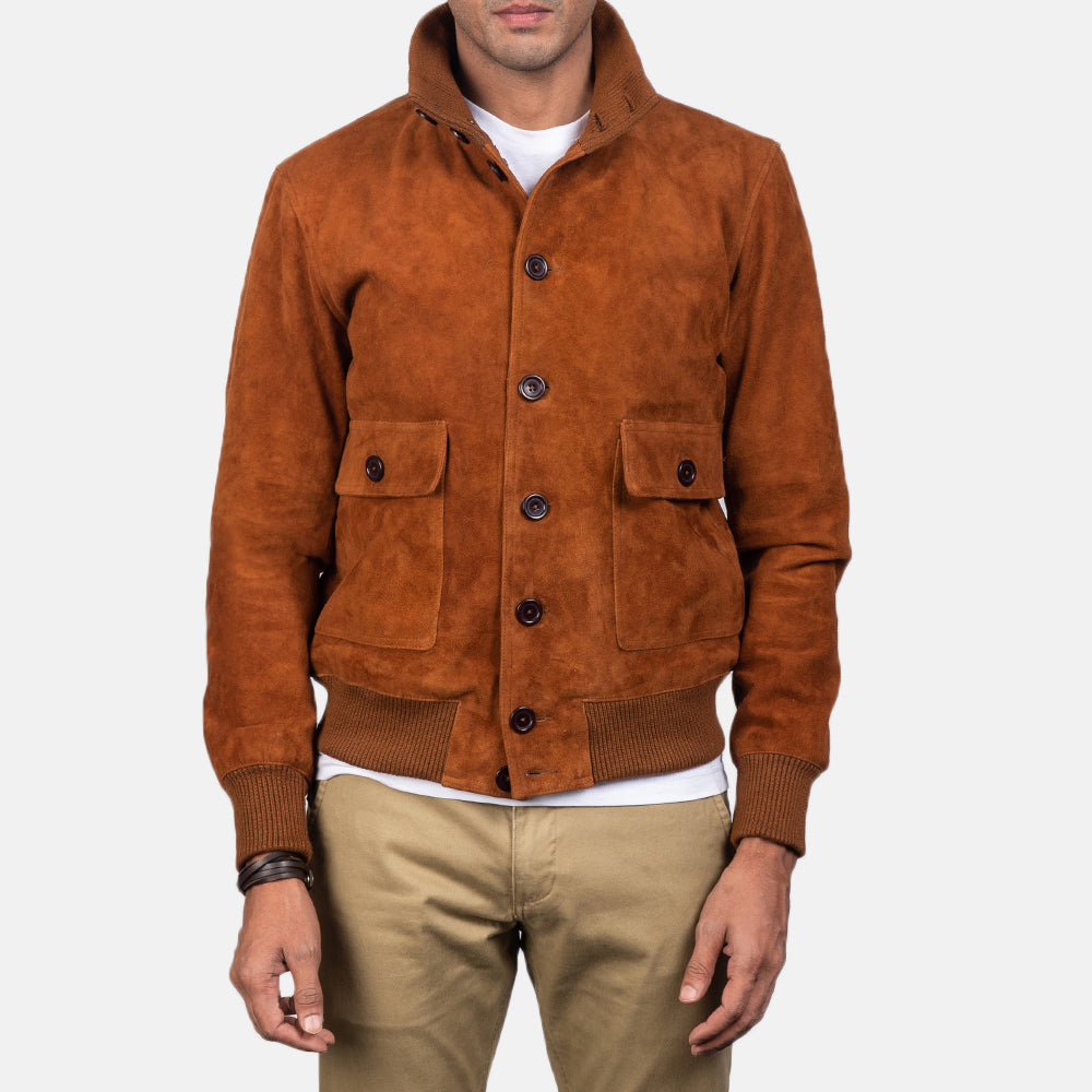 Brown Suede Bomber Jacket