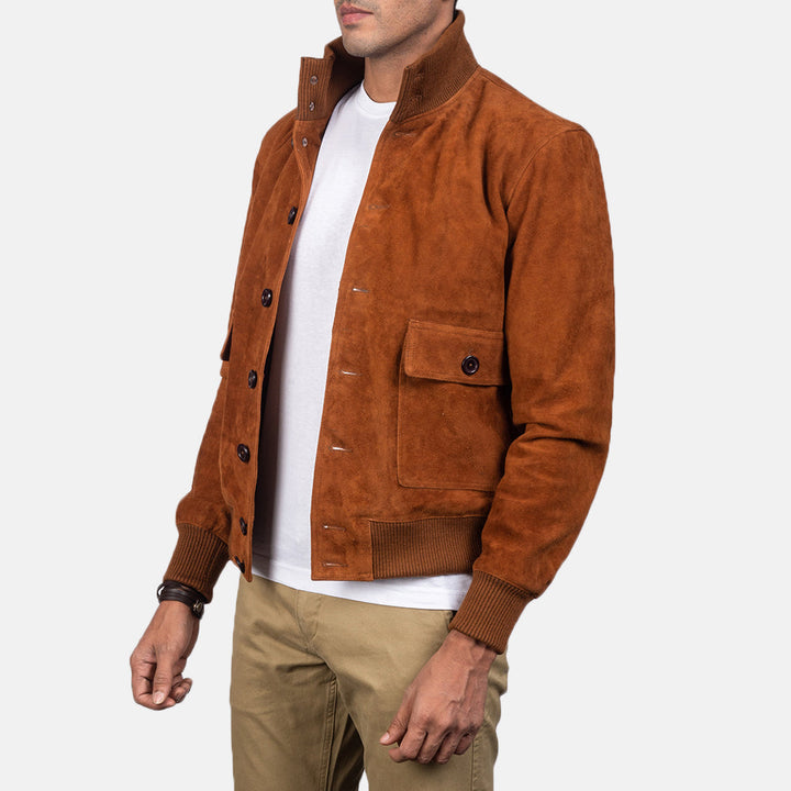 Brown Suede Bomber Jacket