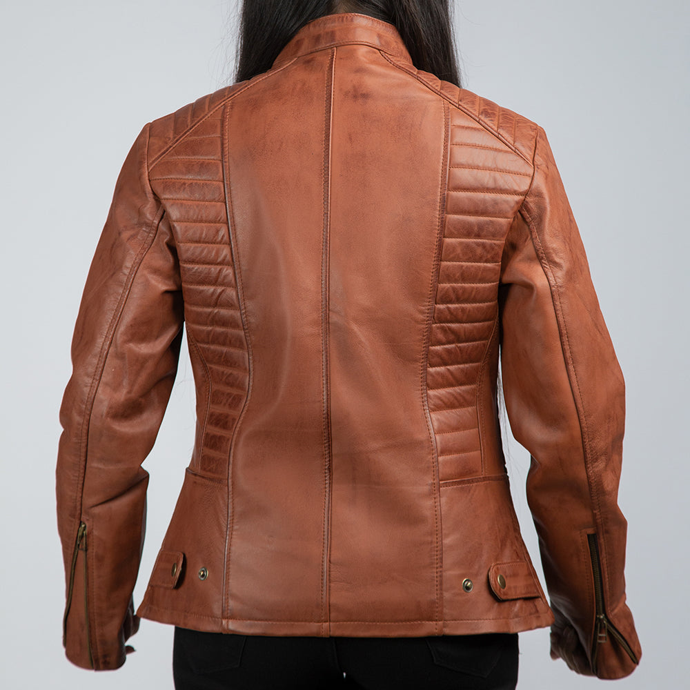 Fearless Brown Leather Biker Jacket Back