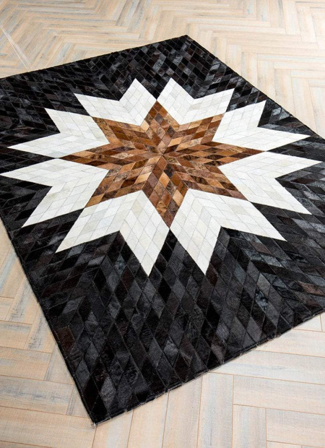 Flower Blocks Handmade Patchwork Cowhide Rug