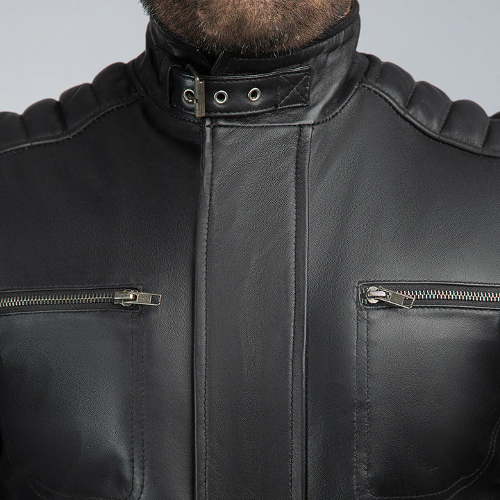 Freeway Leather Biker Jacket Close