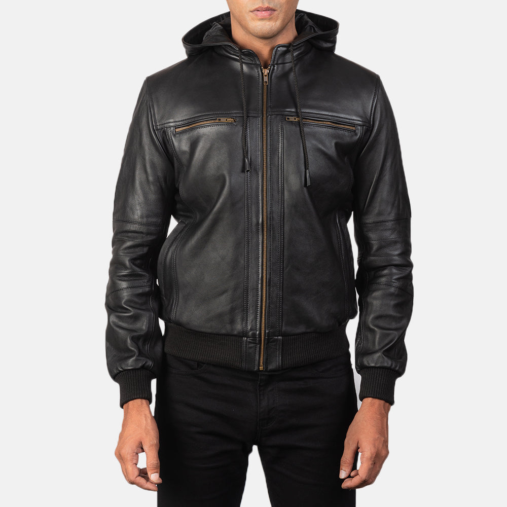 Gustavo Black Leather Bomber Jacket
