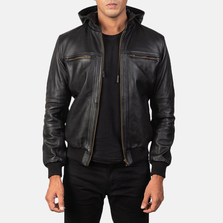 Gustavo Black Leather Bomber Jacket