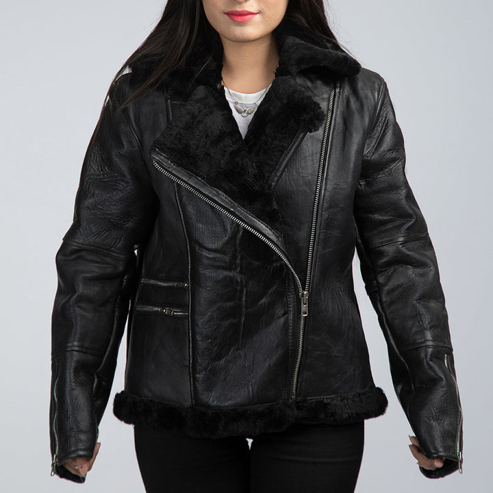Hailee Black Leather Fur Jacket