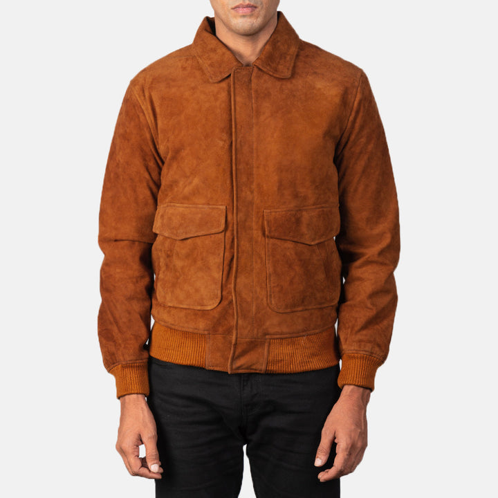 Heisenberg Tan Brown Suede Leather Bomber Jacket