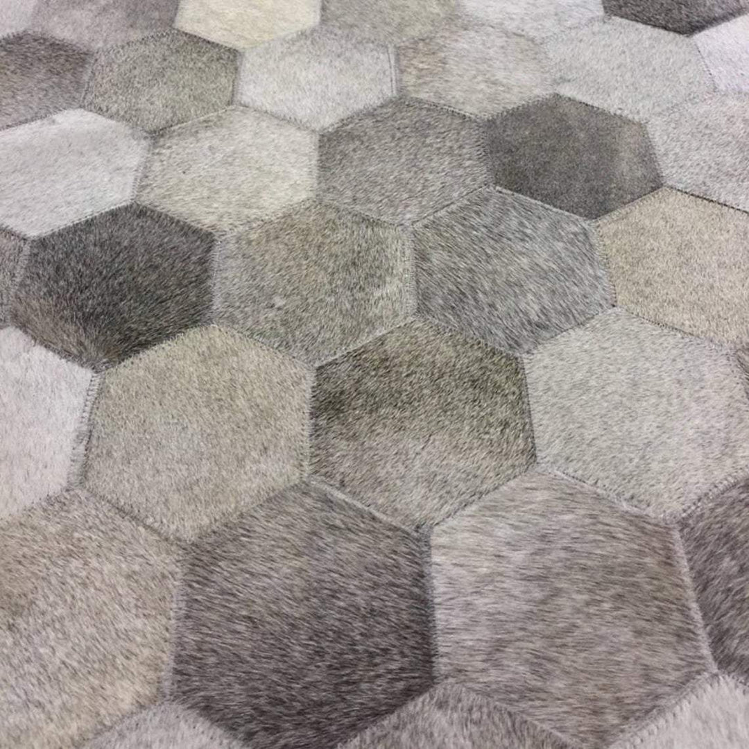 Hexagon Blocks Handmade Patchwork Cowhide Rug